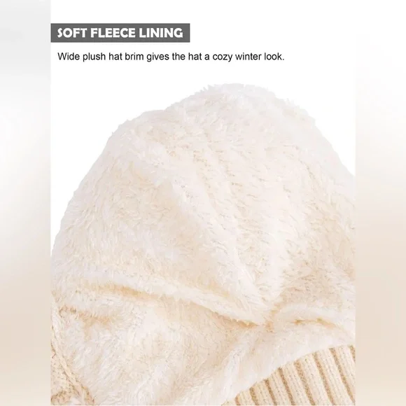 Womens Knit Beanie Hat Fleece Lined Winter Scarf Mask - Picture 4 of 8